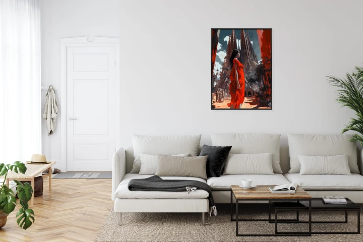 Plakat Kobieta W Czerwonej Sukience W Barcelonie