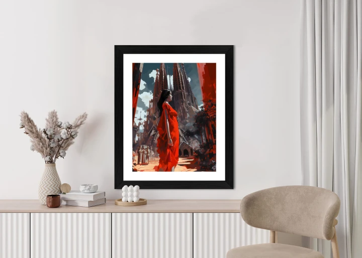 Plakat Kobieta W Czerwonej Sukience W Barcelonie