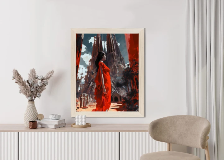 Plakat Kobieta W Czerwonej Sukience W Barcelonie