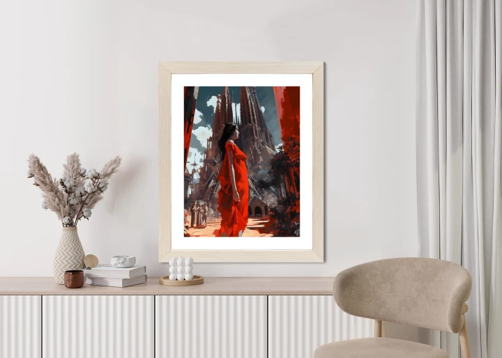 Plakat Kobieta W Czerwonej Sukience W Barcelonie