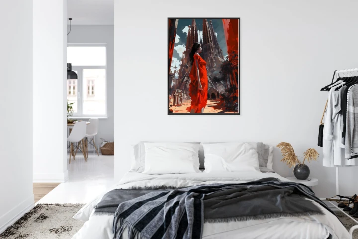 Plakat Kobieta W Czerwonej Sukience W Barcelonie