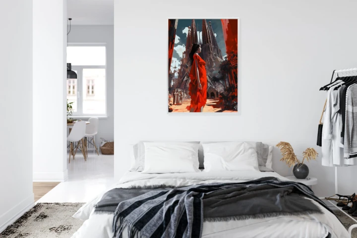 Plakat Kobieta W Czerwonej Sukience W Barcelonie