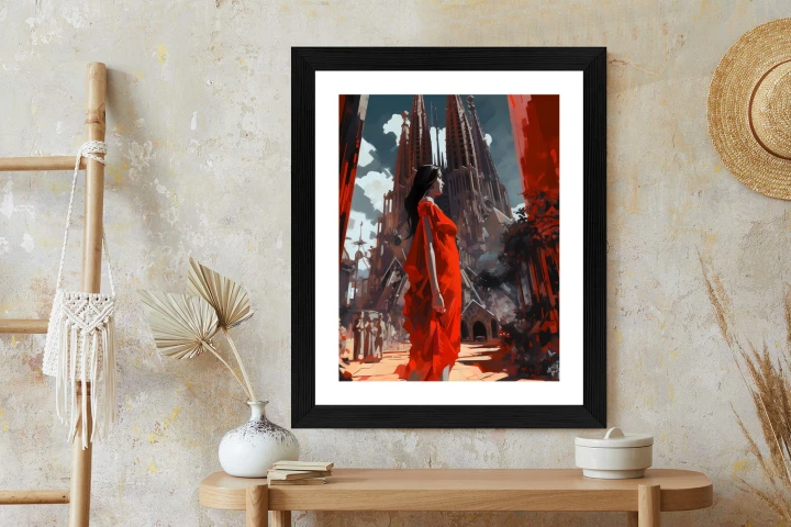 Plakat Kobieta W Czerwonej Sukience W Barcelonie