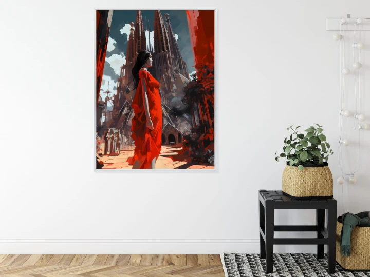 Plakat Kobieta W Czerwonej Sukience W Barcelonie