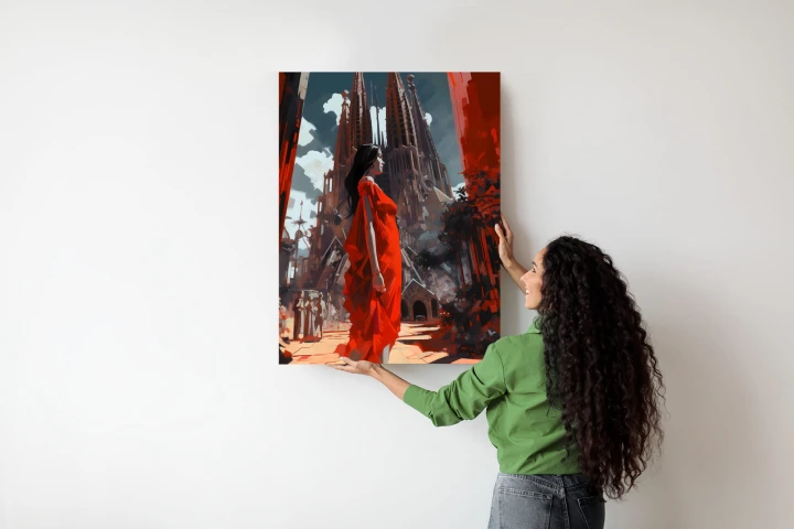 Plakat Kobieta W Czerwonej Sukience W Barcelonie