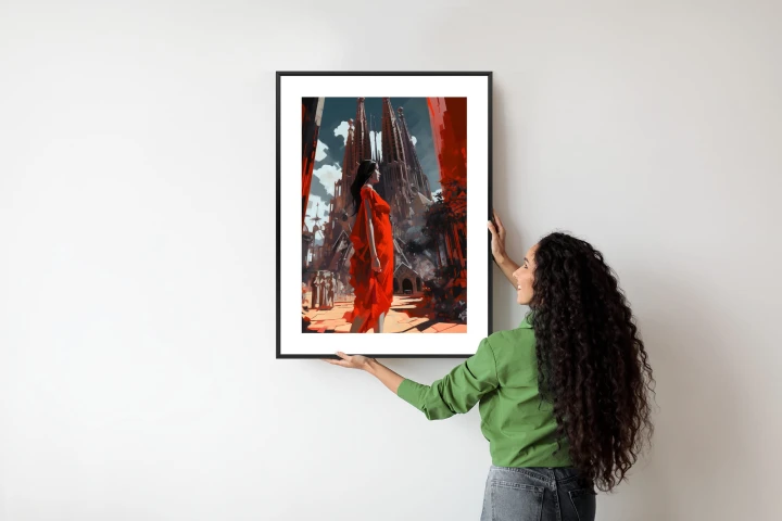 Plakat Kobieta W Czerwonej Sukience W Barcelonie