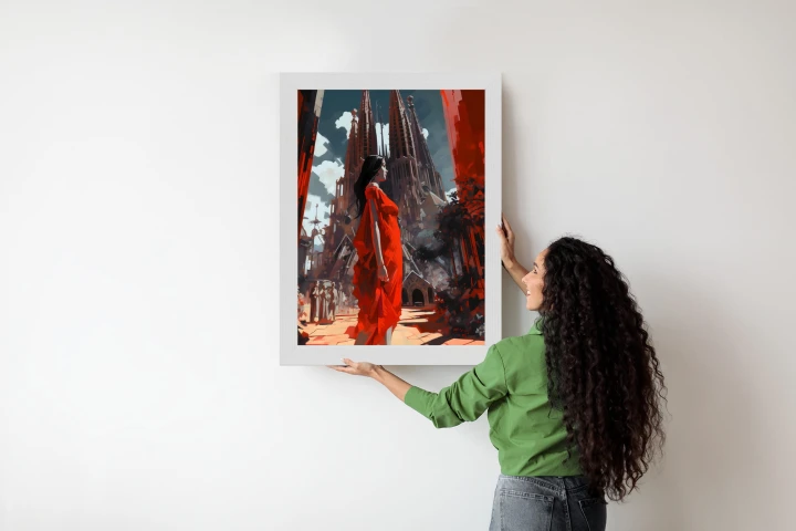 Plakat Kobieta W Czerwonej Sukience W Barcelonie