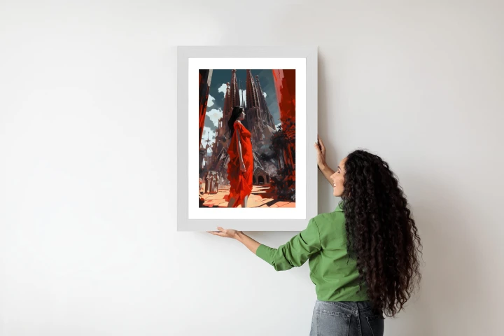 Plakat Kobieta W Czerwonej Sukience W Barcelonie