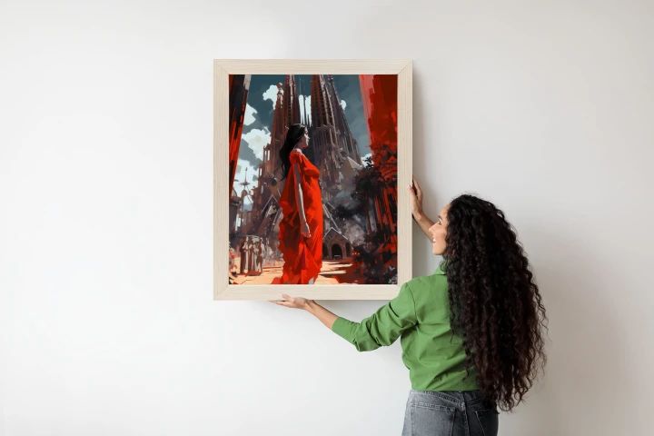 Plakat Kobieta W Czerwonej Sukience W Barcelonie