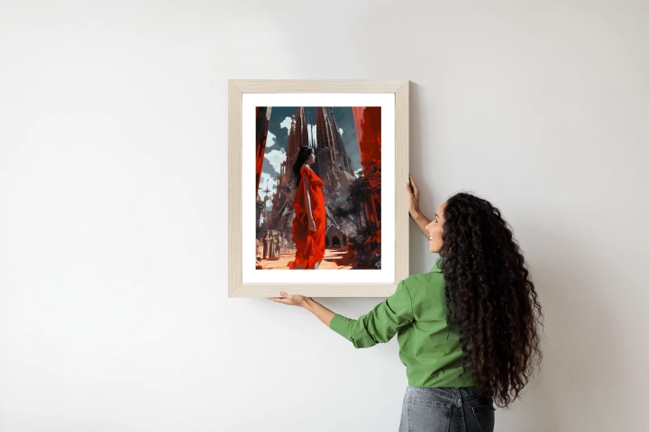 Plakat Kobieta W Czerwonej Sukience W Barcelonie