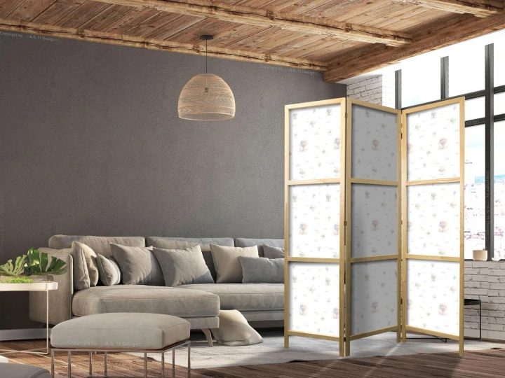 Parawan japoński - Akwarela - kolorowe balony i sterowce na tle kolorowych chmur