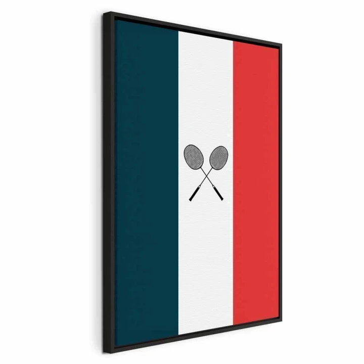 Obraz - Czarne rakietki do badmintona na tle flagi Francji