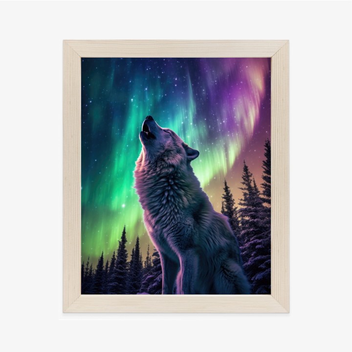 Plakat Wilk Wyjący I Zorza Polarna