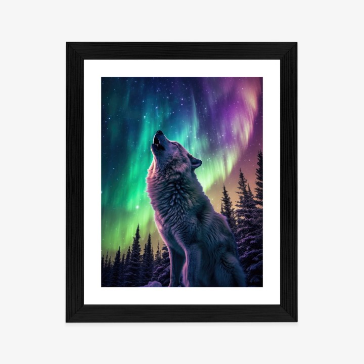 Plakat Wilk Wyjący I Zorza Polarna