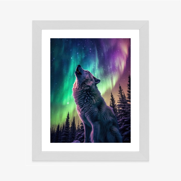 Plakat Wilk Wyjący I Zorza Polarna