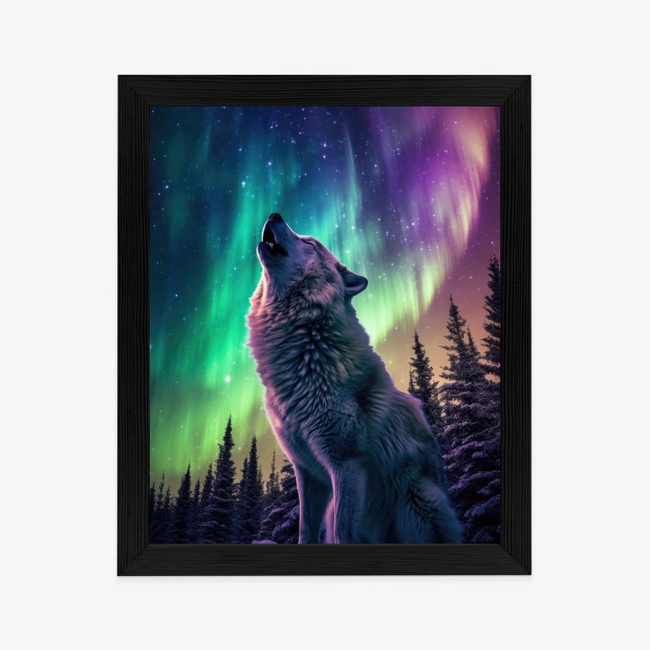 Plakat Wilk Wyjący I Zorza Polarna