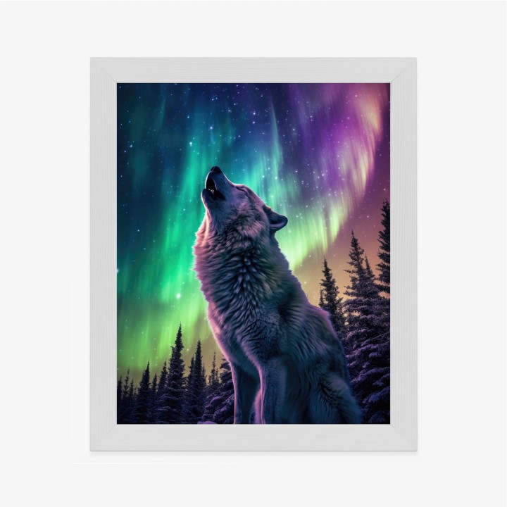 Plakat Wilk Wyjący I Zorza Polarna