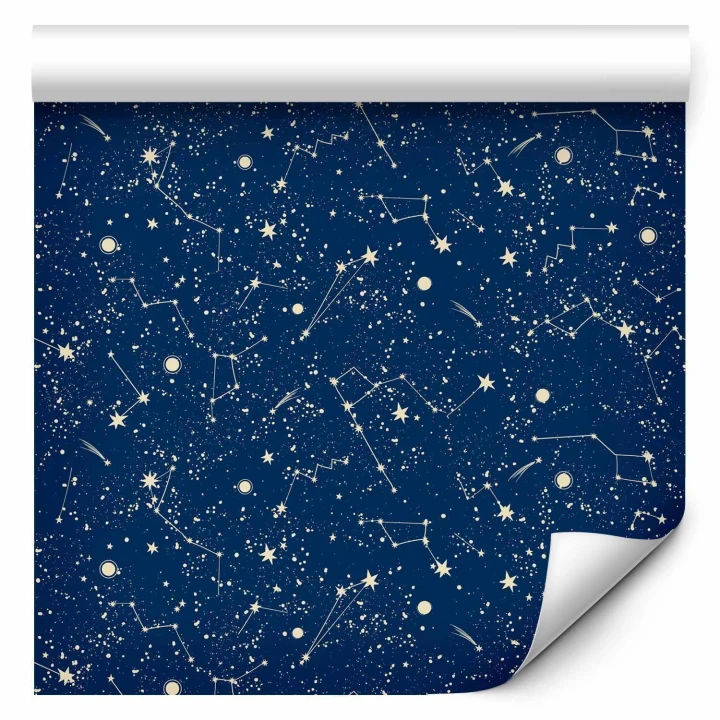 Tapeta - Kosmiczne Inspiracje - wzór z gwiazdami i konstelacjami na ciemnym tle
