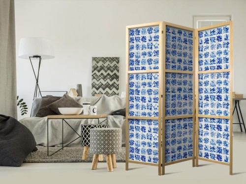Parawan japoński - Ceramiczne kafelki - tradycyjne portugalskie niebieskie płytki azulejos