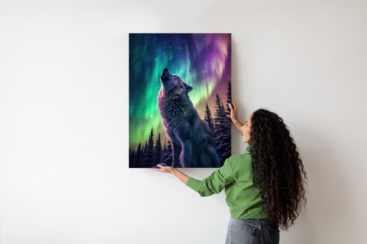 Plakat Wilk Wyjący I Zorza Polarna