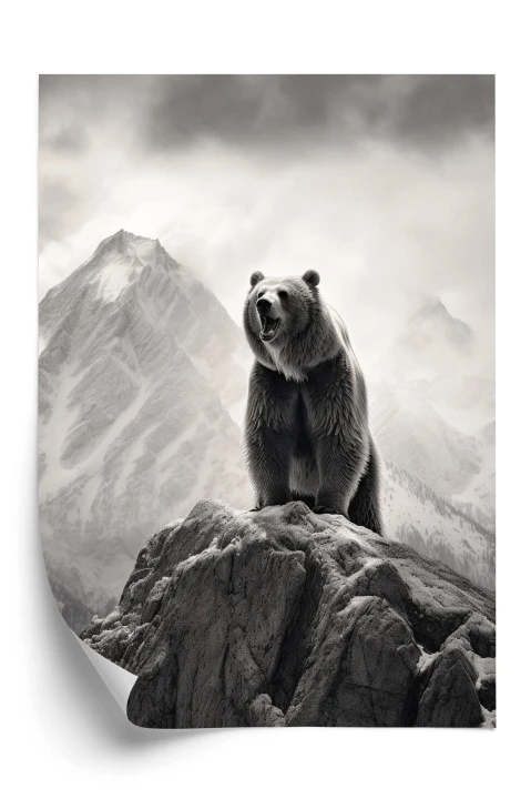 Plakat Niedźwiedź Grizzly Na Wysokiej Skale