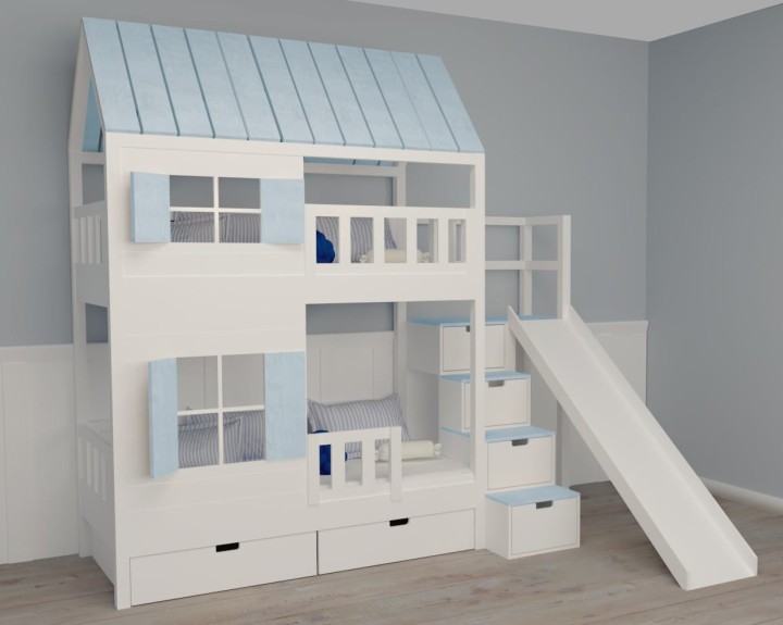 łóżko piętrowe ze zjeżdżalnią