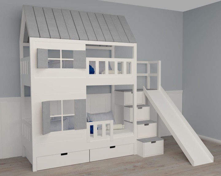 łóżko piętrowe ze zjeżdżalnią