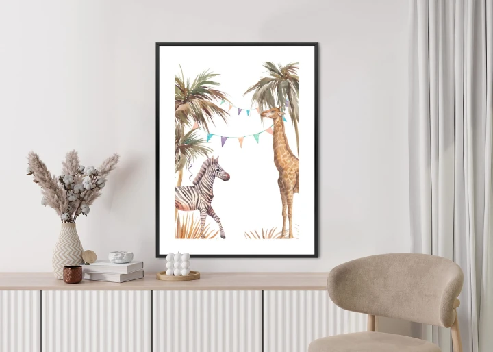 Plakat Safari Ze Słoniem Małpą Lampartem I Żyrafą