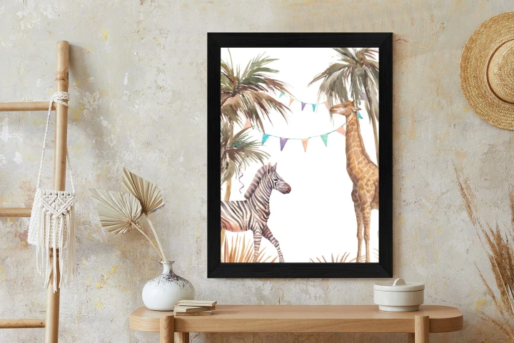Plakat Safari Ze Słoniem Małpą Lampartem I Żyrafą