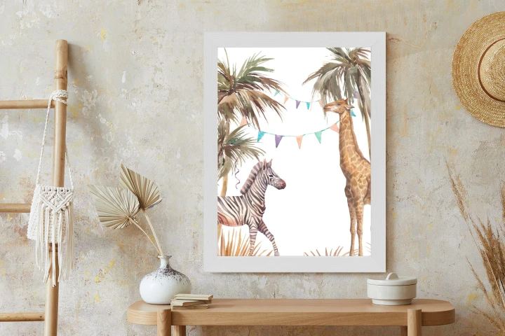 Plakat Safari Ze Słoniem Małpą Lampartem I Żyrafą