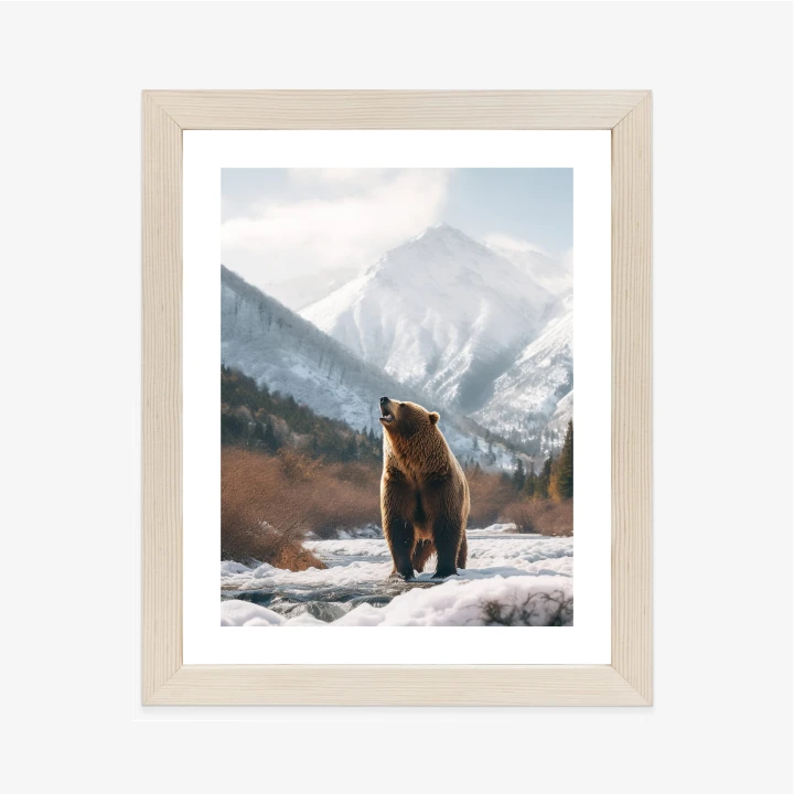 Plakat Niedźwiedź Grizzly Przed Śnieżnym Pasmem Górskim