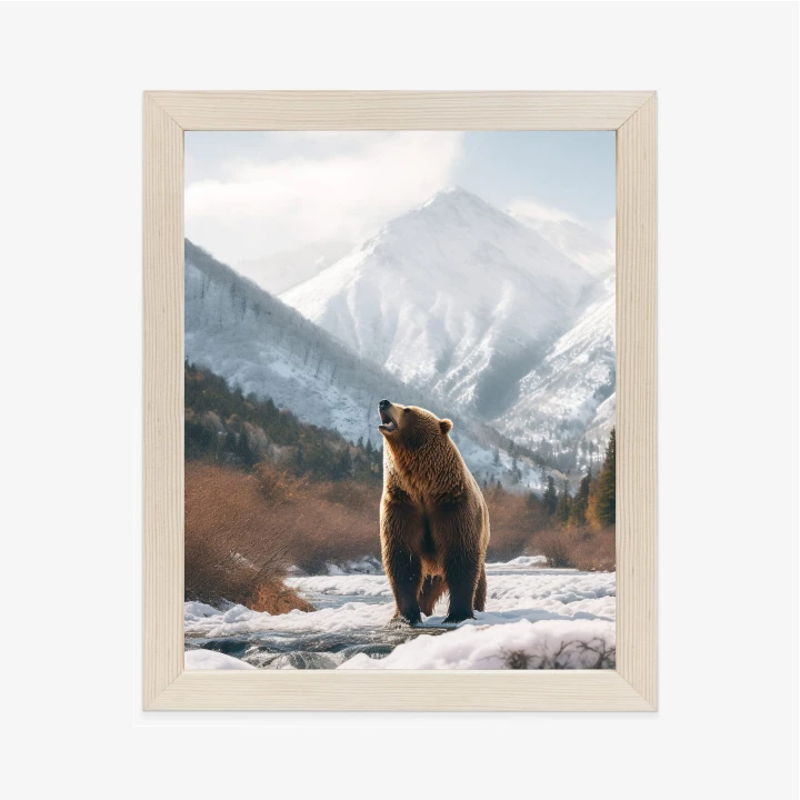 Plakat Niedźwiedź Grizzly Przed Śnieżnym Pasmem Górskim
