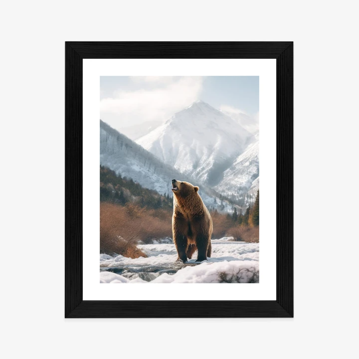 Plakat Niedźwiedź Grizzly Przed Śnieżnym Pasmem Górskim
