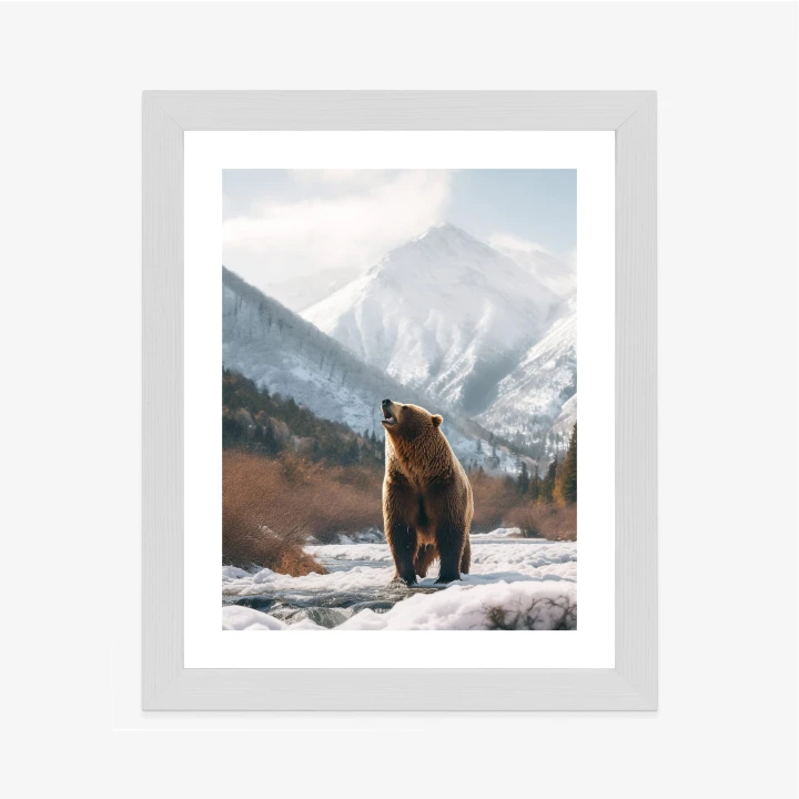 Plakat Niedźwiedź Grizzly Przed Śnieżnym Pasmem Górskim