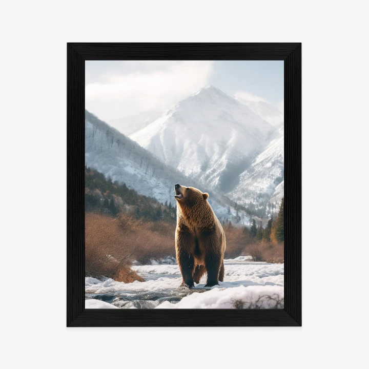 Plakat Niedźwiedź Grizzly Przed Śnieżnym Pasmem Górskim