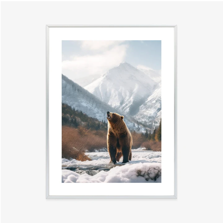 Plakat Niedźwiedź Grizzly Przed Śnieżnym Pasmem Górskim