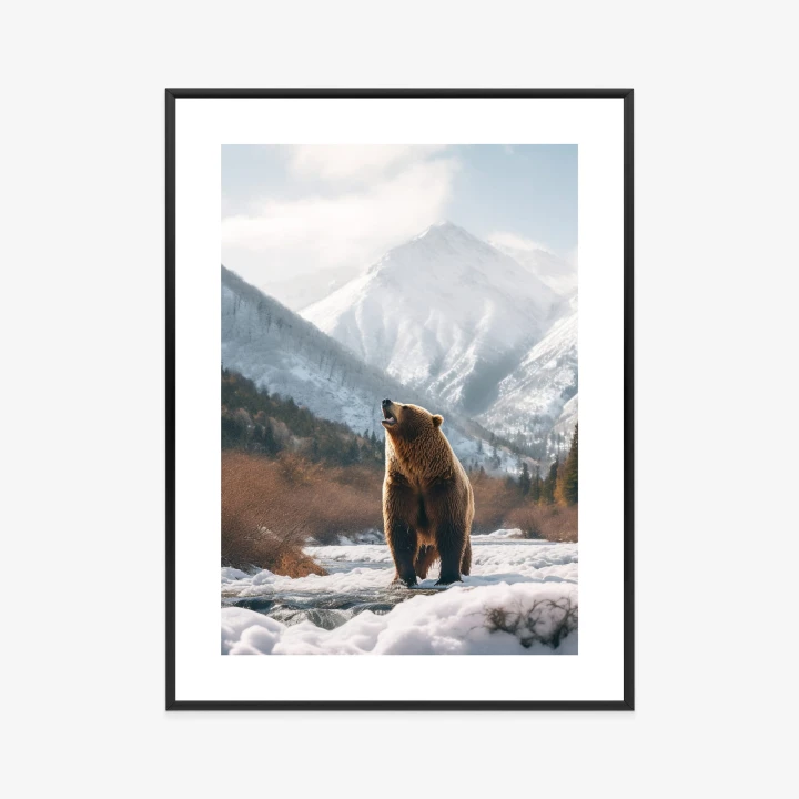 Plakat Niedźwiedź Grizzly Przed Śnieżnym Pasmem Górskim