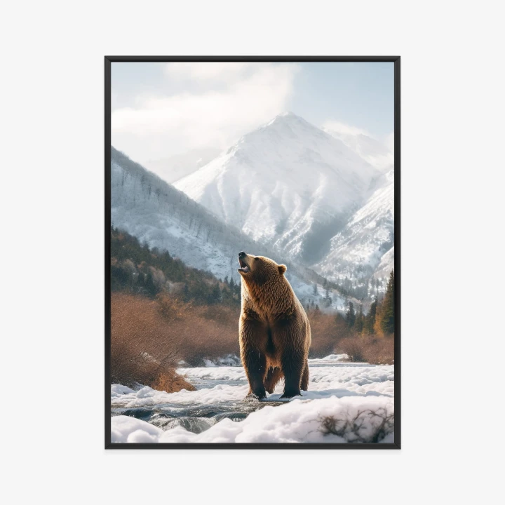 Plakat Niedźwiedź Grizzly Przed Śnieżnym Pasmem Górskim