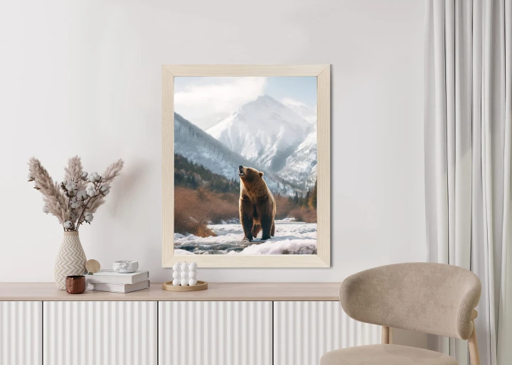Plakat Niedźwiedź Grizzly Przed Śnieżnym Pasmem Górskim