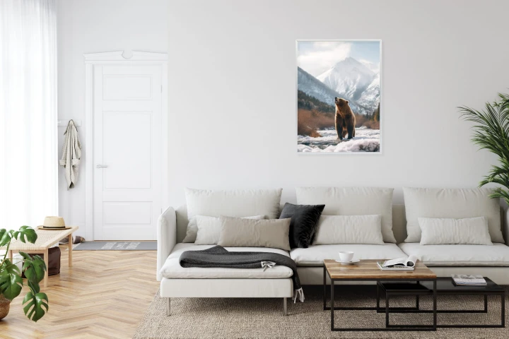 Plakat Niedźwiedź Grizzly Przed Śnieżnym Pasmem Górskim