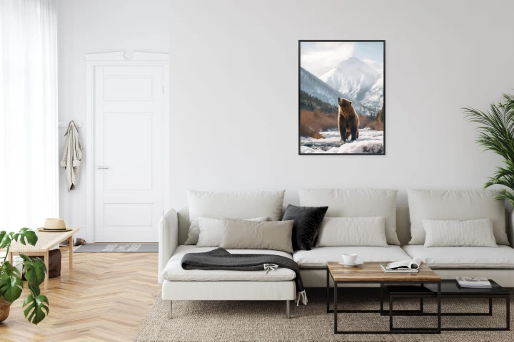 Plakat Niedźwiedź Grizzly Przed Śnieżnym Pasmem Górskim