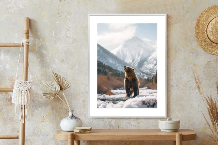 Plakat Niedźwiedź Grizzly Przed Śnieżnym Pasmem Górskim