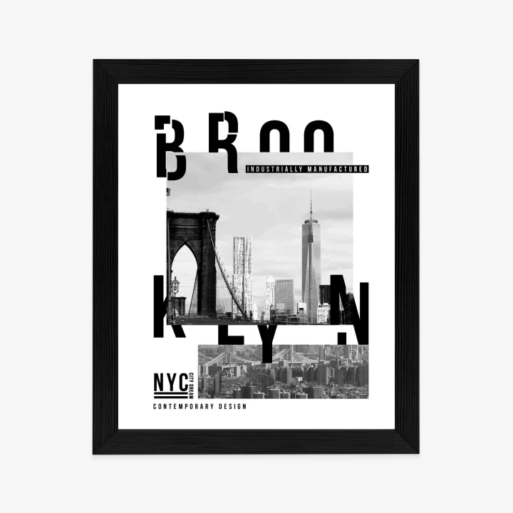 Plakat Czarno Biały Kolaż Brooklyn Nyc