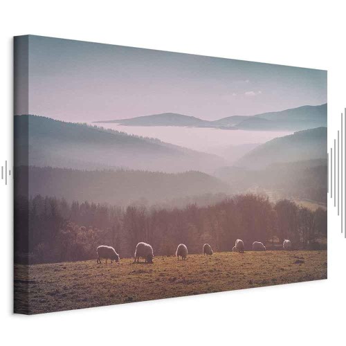 Obraz - Owce na tle górskiego krajobrazu (1-częściowy) - zwierzęta w naturze