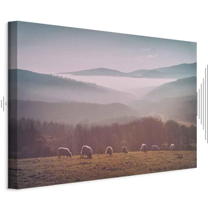 Obraz - Owce na tle górskiego krajobrazu (1-częściowy) - zwierzęta w naturze