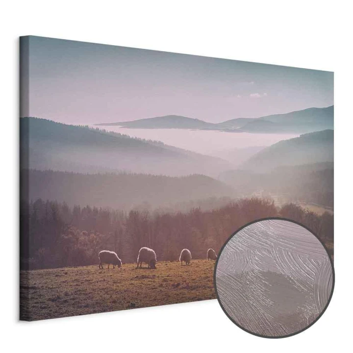 Obraz - Owce na tle górskiego krajobrazu (1-częściowy) - zwierzęta w naturze