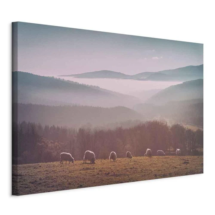 Obraz - Owce na tle górskiego krajobrazu (1-częściowy) - zwierzęta w naturze