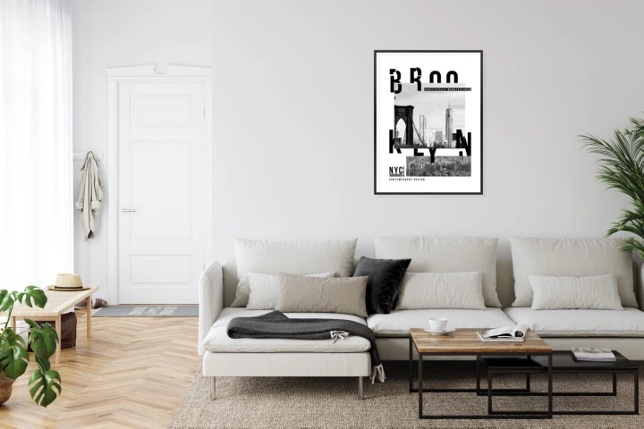 Plakat Czarno Biały Kolaż Brooklyn Nyc