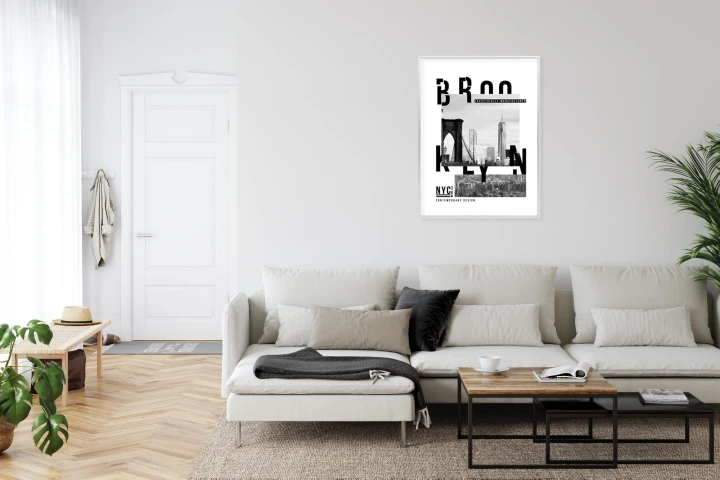 Plakat Czarno Biały Kolaż Brooklyn Nyc