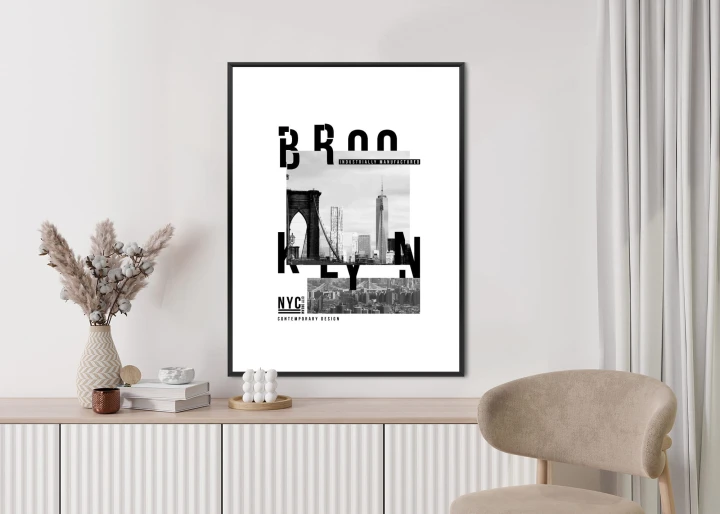 Plakat Czarno Biały Kolaż Brooklyn Nyc